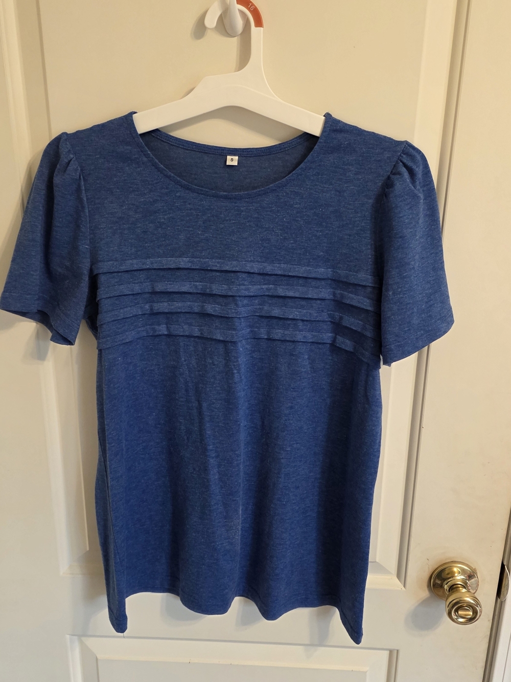 Women's Blue Short Sleeve Pintuck Front Top